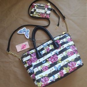 NWT Betsey Johnson Satchel Flowered Tote & Pouch